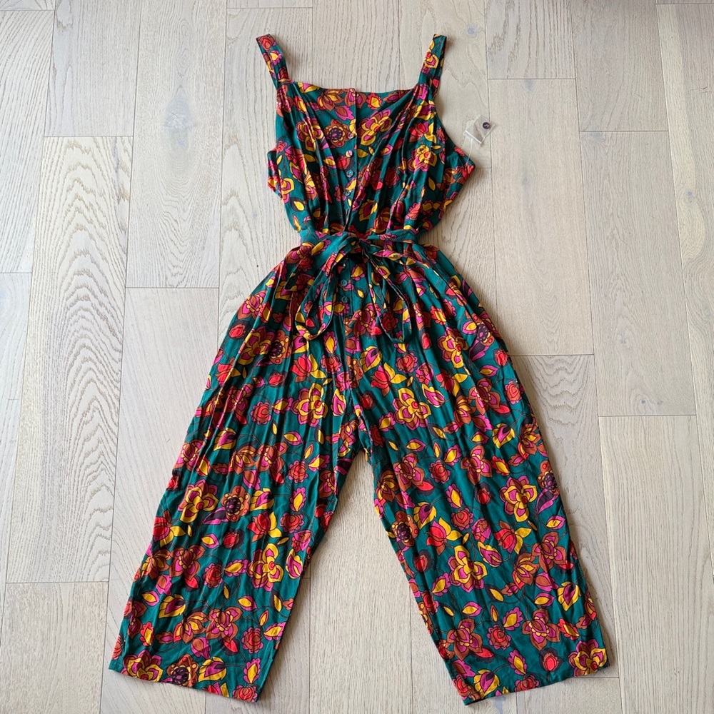 Modcloth Vibrant Floral Jumpsuit - Red and Green